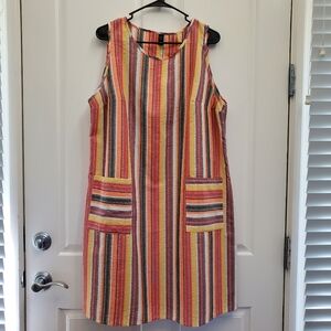 Women's midi dress, colorful, vertical strips